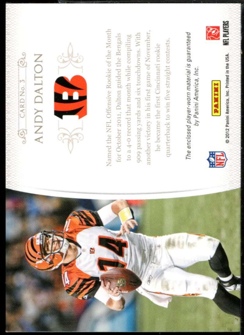 Andy Dalton Rookie Card 2011 Playoff National Treasures NFL Gear Combos Prime #3 Image 2