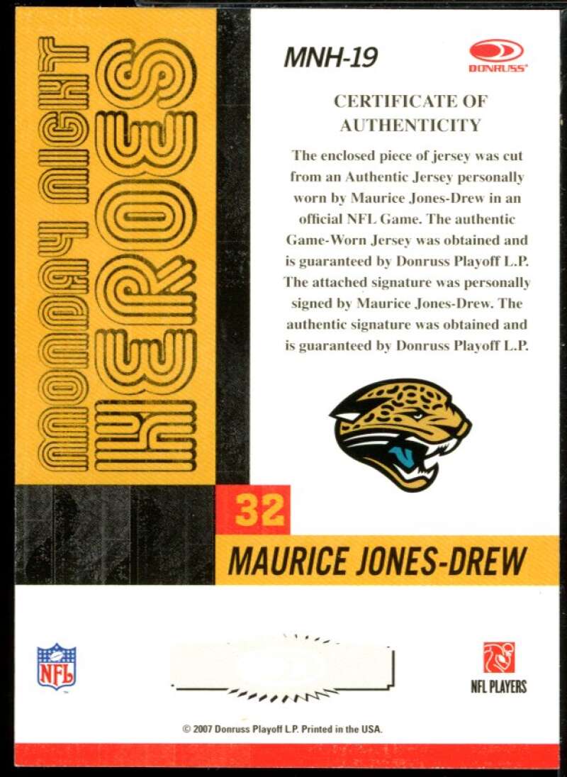 Maurice Jones-Drew 2007 Donruss Classics Monday Night Heroes Jerseys #19 /225 Image 2