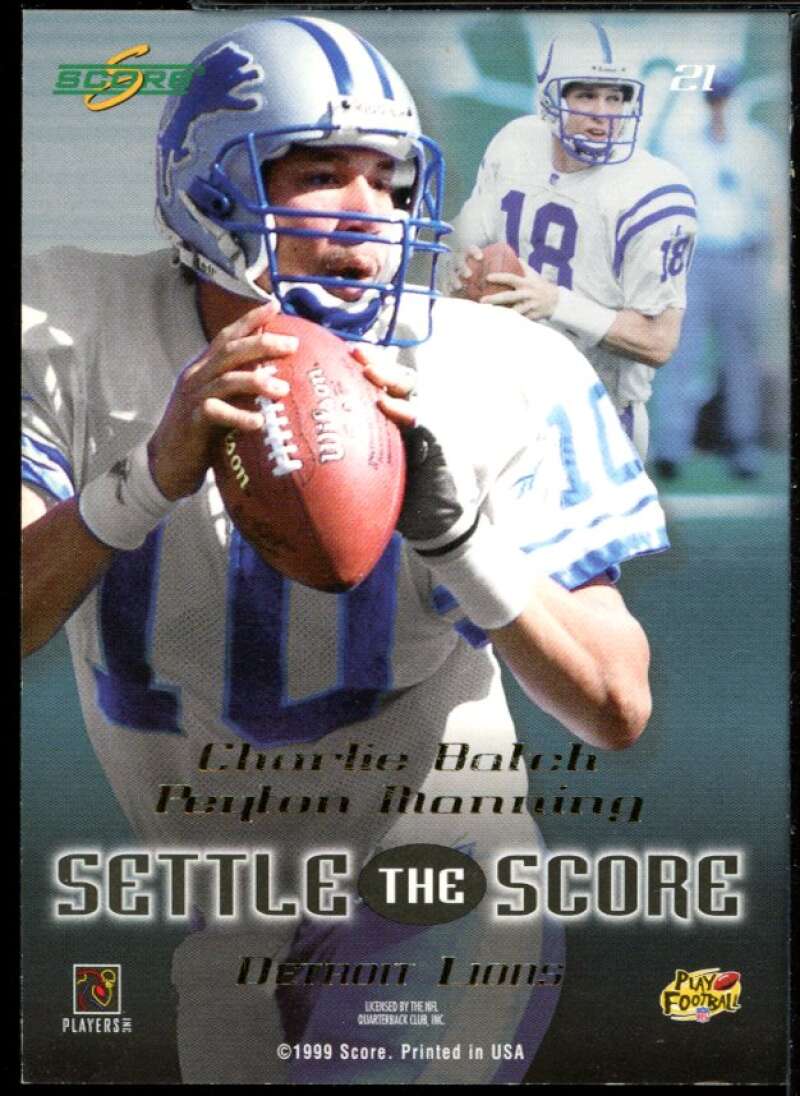 Peyton Manning/Charlie Batch Rookie Card 1999 Score Settle the Score #21 Image 2