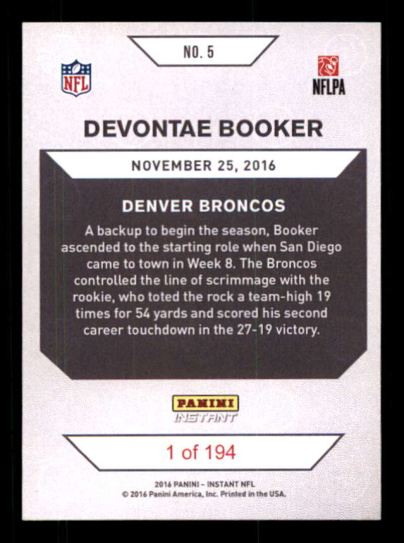 Devontae Booker Rookie Card 2016 Panini Instant Black Friday Rookies #5 Image 2