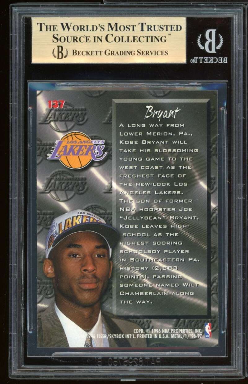 Kobe Bryant Rookie Card 1996-97 Metal #137 BGS 9.5 (9.5 9.5 9.5 9.5) Image 2