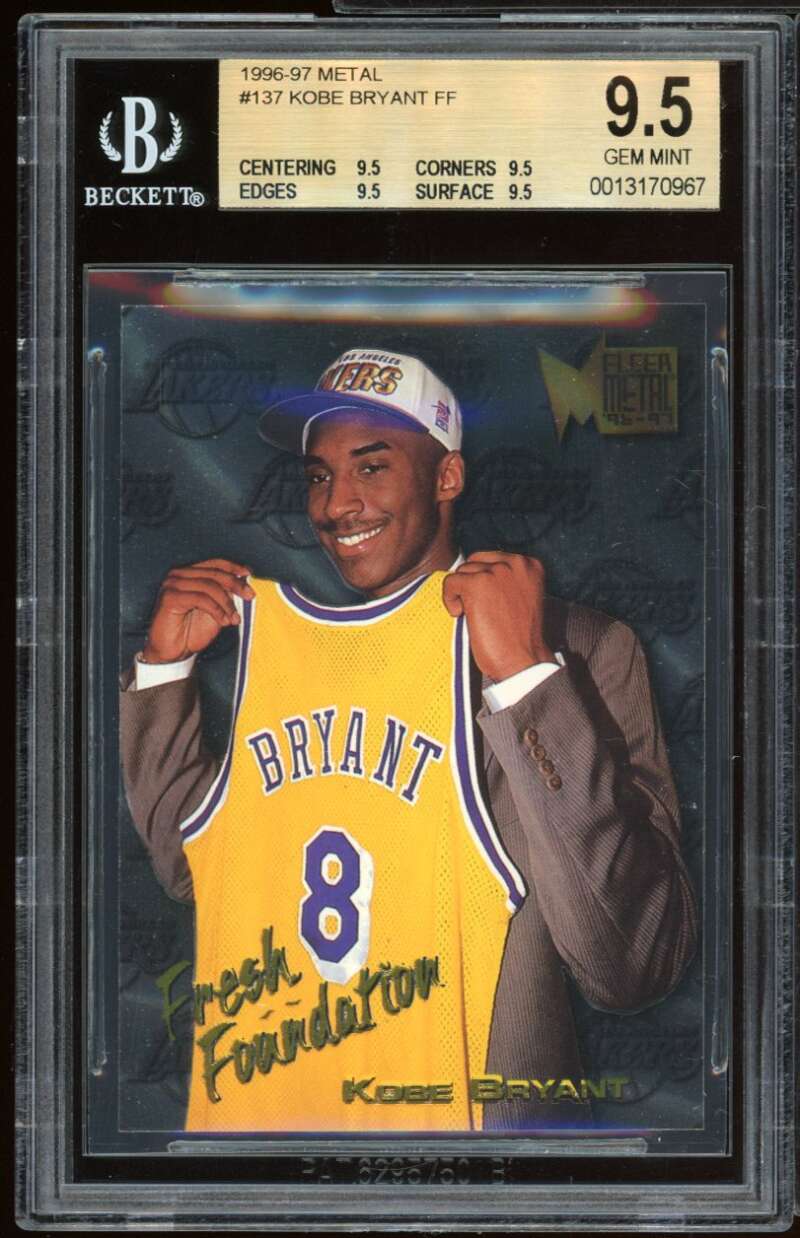 Kobe Bryant Rookie Card 1996-97 Metal #137 BGS 9.5 (9.5 9.5 9.5 9.5) Image 1