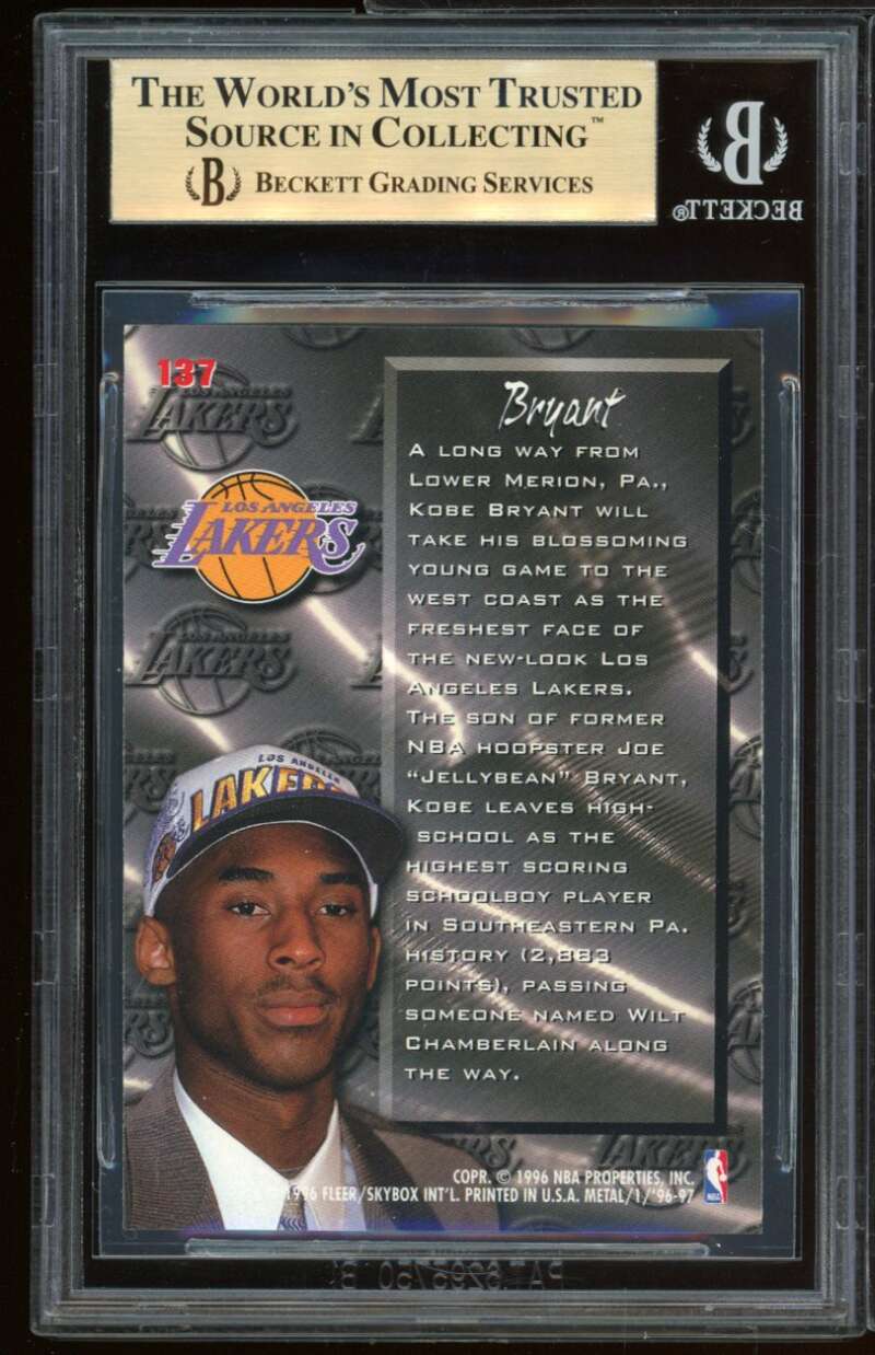 Kobe Bryant Rookie Card 1996-97 Metal #137 BGS 9.5 (9.5 9.5 9.5 9.5) Image 2