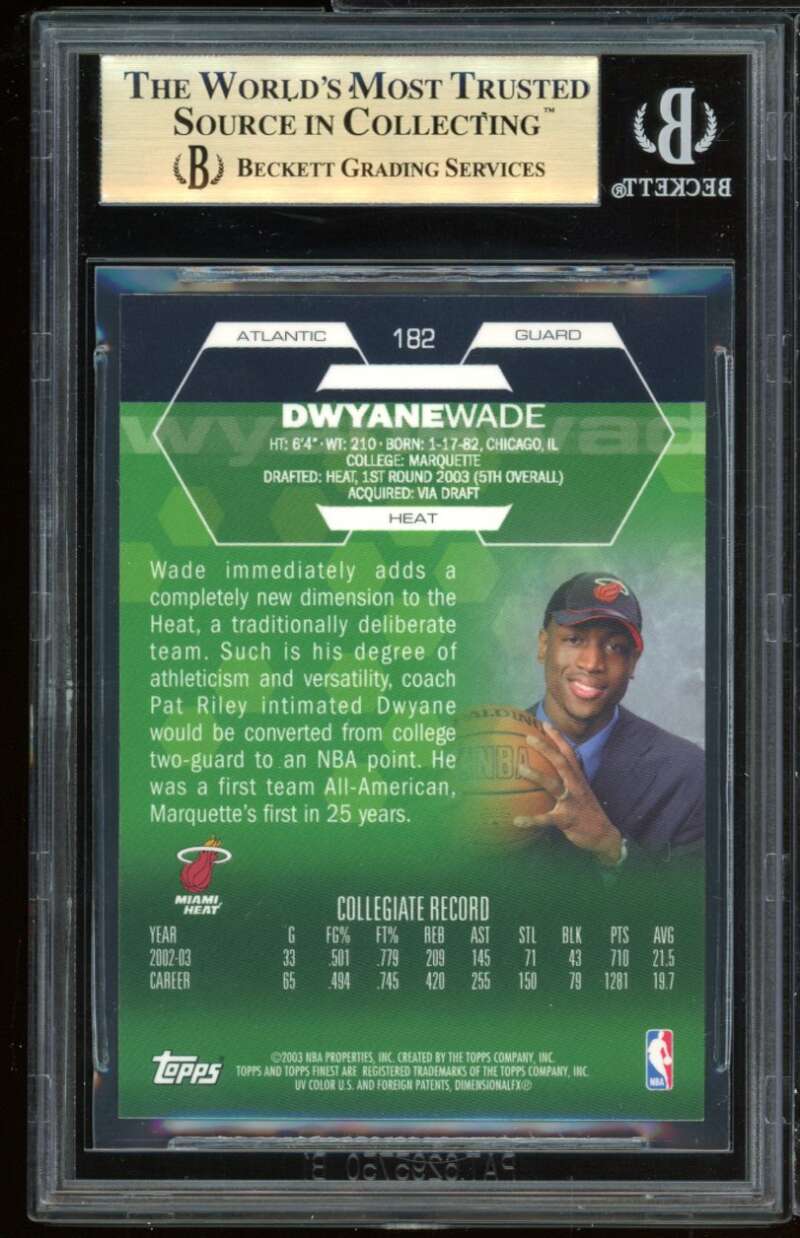 Dwyane Wade Rookie Card 2002-03 Finest #182 BGS 9.5 (9.5 9.5 9.5 9) Image 2