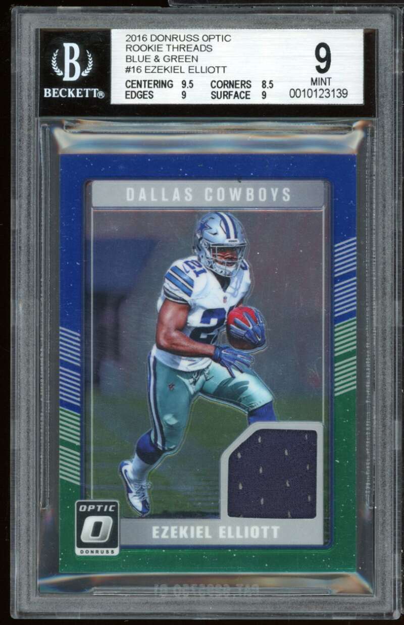 Ezekiel Elliott 2016 Donruss Optic Rookie Threads Blue Green #16 BGS 9 Image 1