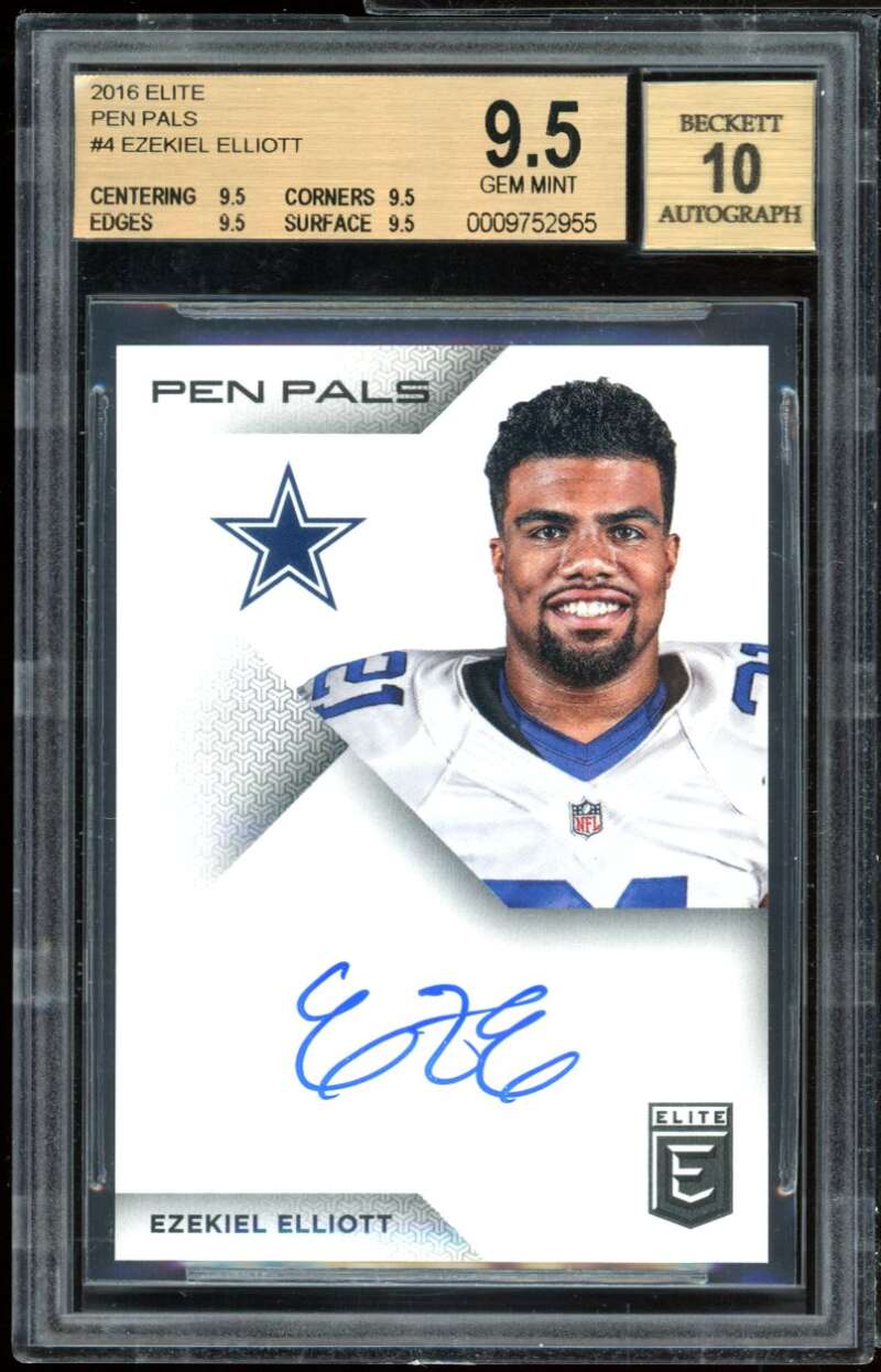 Ezekiel Elliott Rookie Card 2016 Elite Pen Pals #4 BGS 9.5 (9.5 9.5 9.5 9.5) Image 1