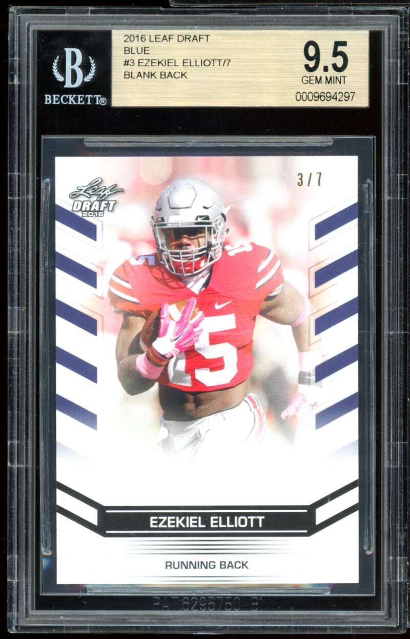 Ezekiel Elliott Rookie Card 2016 Leaf Draft Blue #3 (Serial #d 3/7) BGS 9.5 Image 1