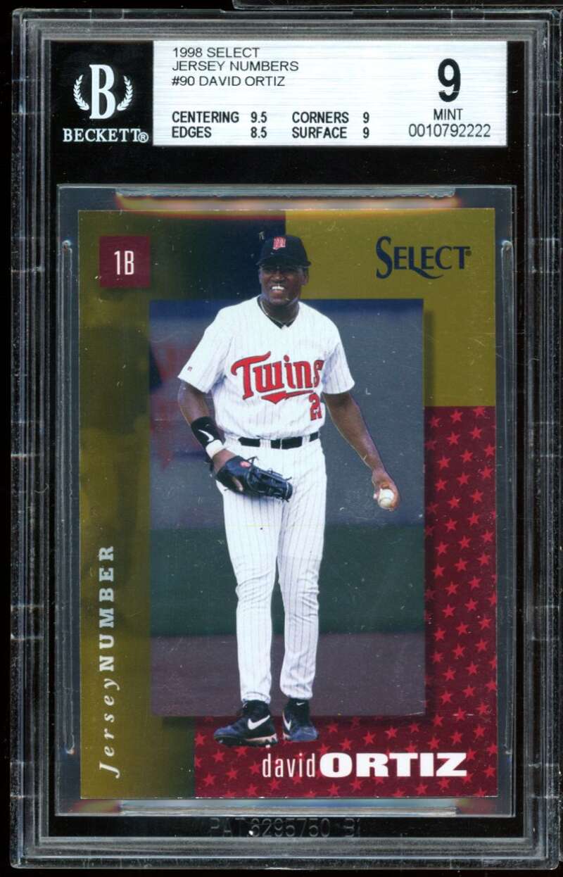 David Ortiz Rookie Card 1998 Select Jersey Numbers #90 BGS 9 (9.5 9 8.5 9) Image 1