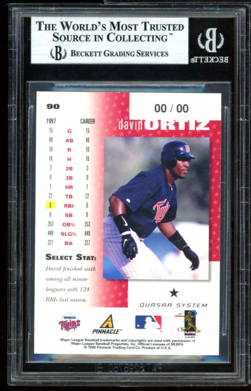 David Ortiz Rookie Card 1998 Select Jersey Numbers #90 BGS 9 (9.5 9 8.5 9) Image 2