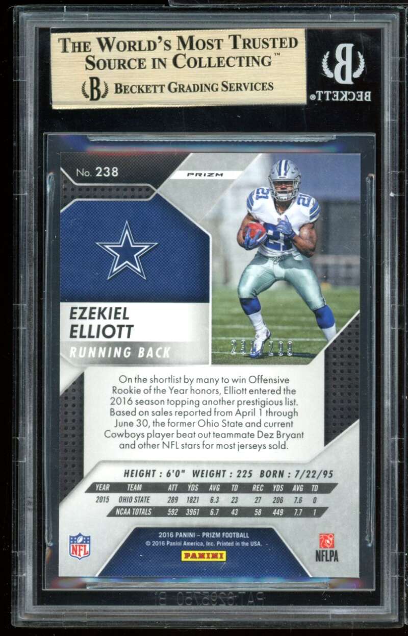 Ezekiel Elliott Rookie Card 2016 Panini Prizms Orange #238 BGS 9.5 (10 9.5 10 9) Image 2