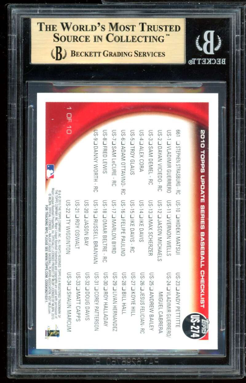 Stephen Strasburg Rookie Card 2010 Topps Update #us274 BGS 9.5 Image 2