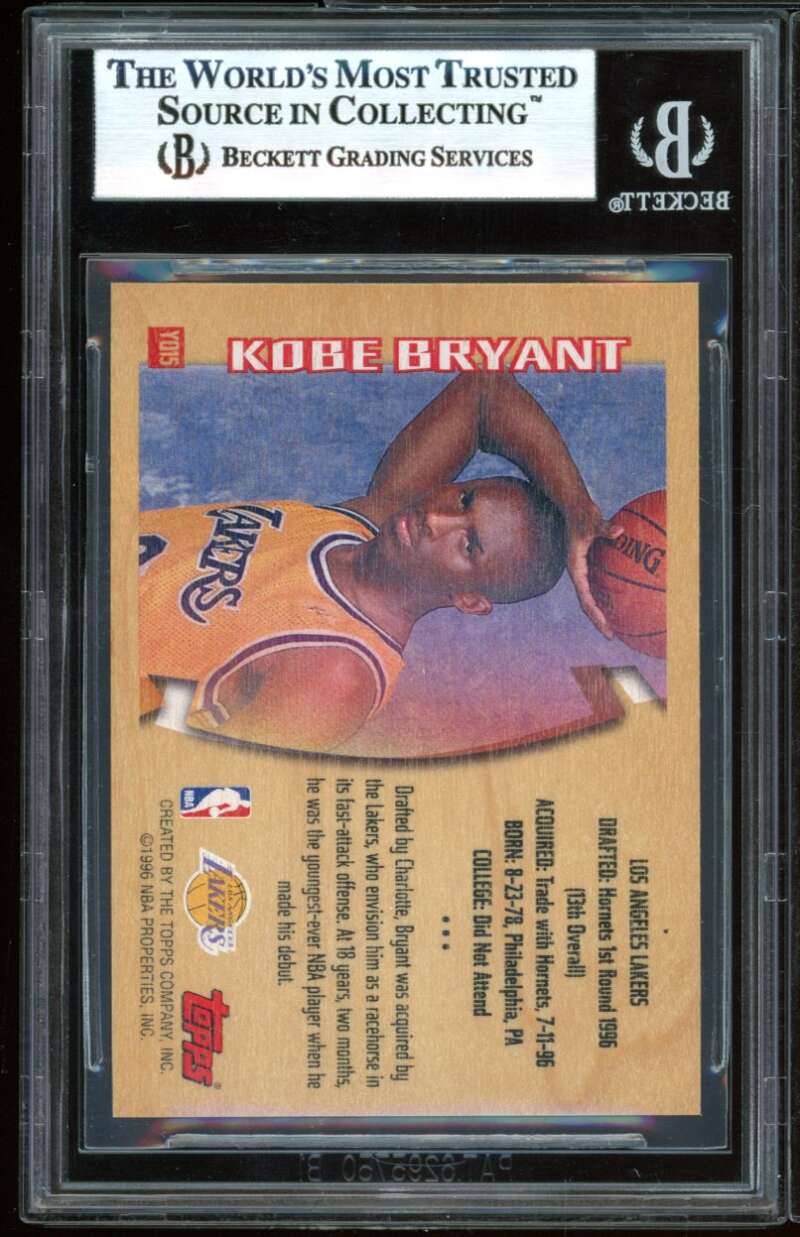 Kobe Bryant Rookie Card 1996-97 Topps Youthquake #yq15 BGS 8.5 (8.5 9.5 9 7.5) Image 2