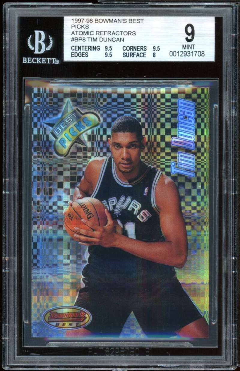 Tim Duncan Rookie 1997-98 Bowman's Best Picks Atomic Refractor #bp8 BGS 9 Image 1