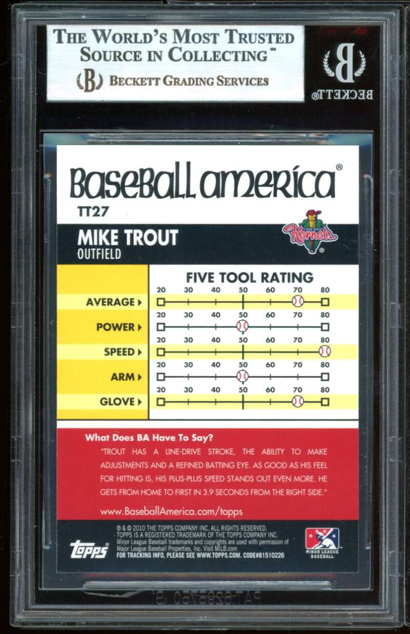 Mike Trout Rookie Card 2010 Topps Pro Debut BA TOTT #tt27 BGS 9 (9.5 9 9 9) Image 2