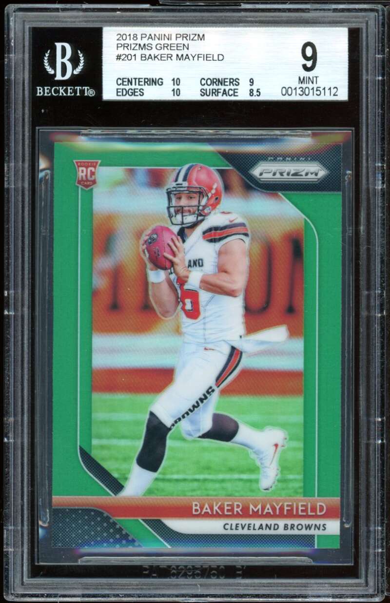 Baker Mayfield Rookie Card 2018 Panini Prizm Prizms Green BGS 9 (10 9 10 8.5) Image 1