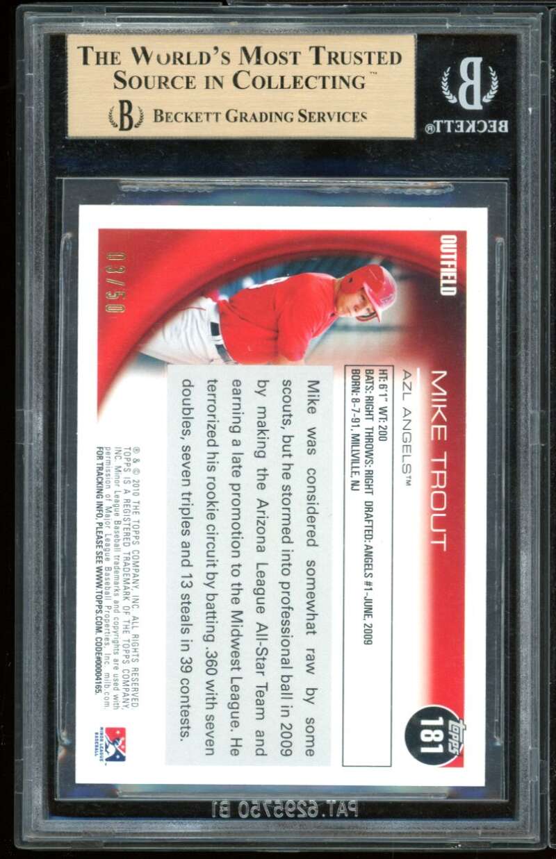 Mike Trout Rookie Card 2010 Topps Pro Debut Gold #181 BGS 9.5 (9.5 9 9.5 10) Image 2
