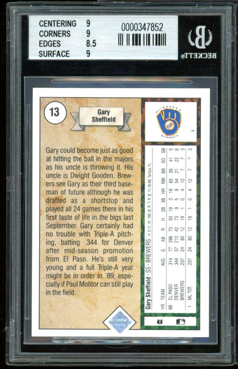 Gary Sheffield Rookie Card 1989 Upper Deck #13 BGS 9 (9 9 8.5 9) Image 2
