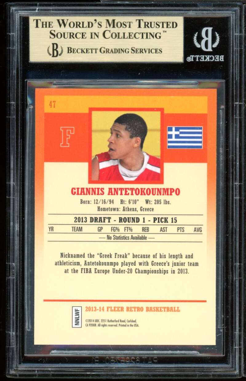 Giannis Antetokounmpo Rookie 2013-14 Fleer Retro #47 BGS 9.5 (9.5 9.5 9.5 9.5) Image 2