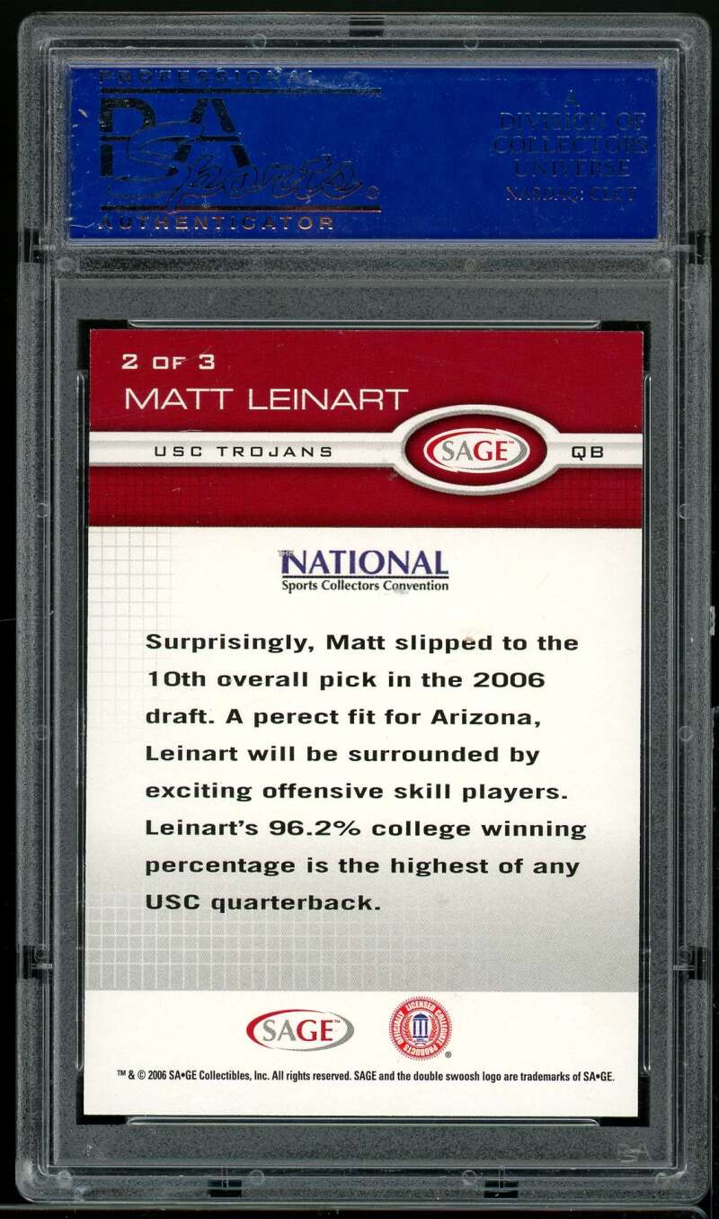 Matt Leinart Rookie Card 2006 Sa-ge Vip Anaheim National #2 PSA 8 Image 2