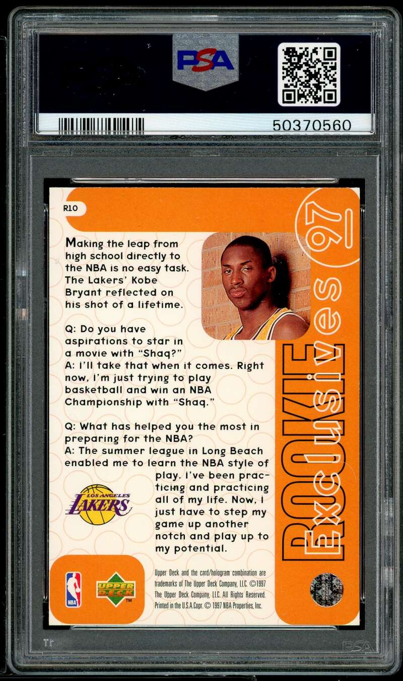 Kobe Bryant Rookie Card 1996-97 Upper Deck Rookie Exlusives #r10 PSA 9 Image 2