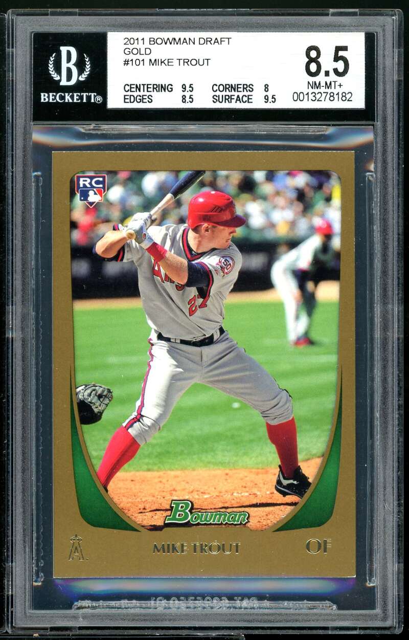 Mike Trout Rookie Card 2011 Bowman Draft Gold #101 BGS 8.5 (9.5 8 8.5 9.5) Image 1