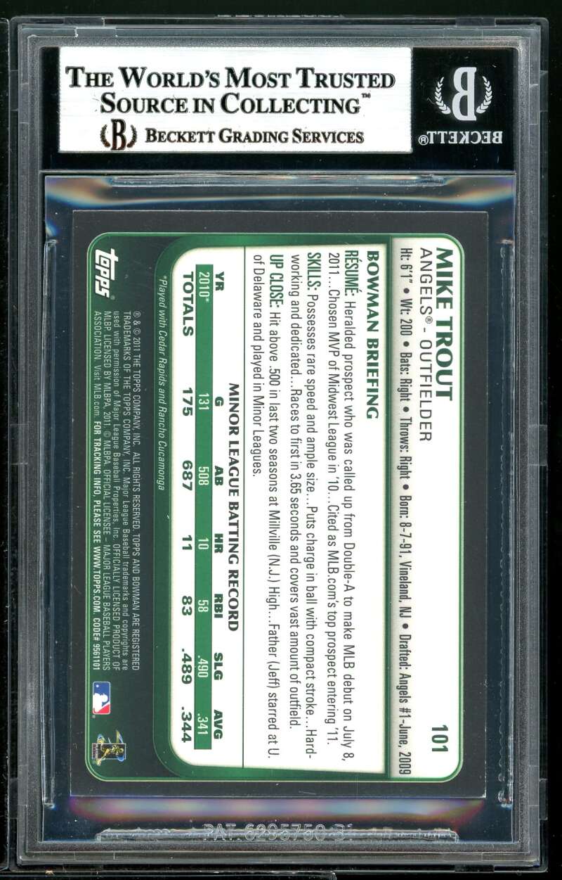 Mike Trout Rookie Card 2011 Bowman Draft Gold #101 BGS 8.5 (9.5 8 8.5 9.5) Image 2