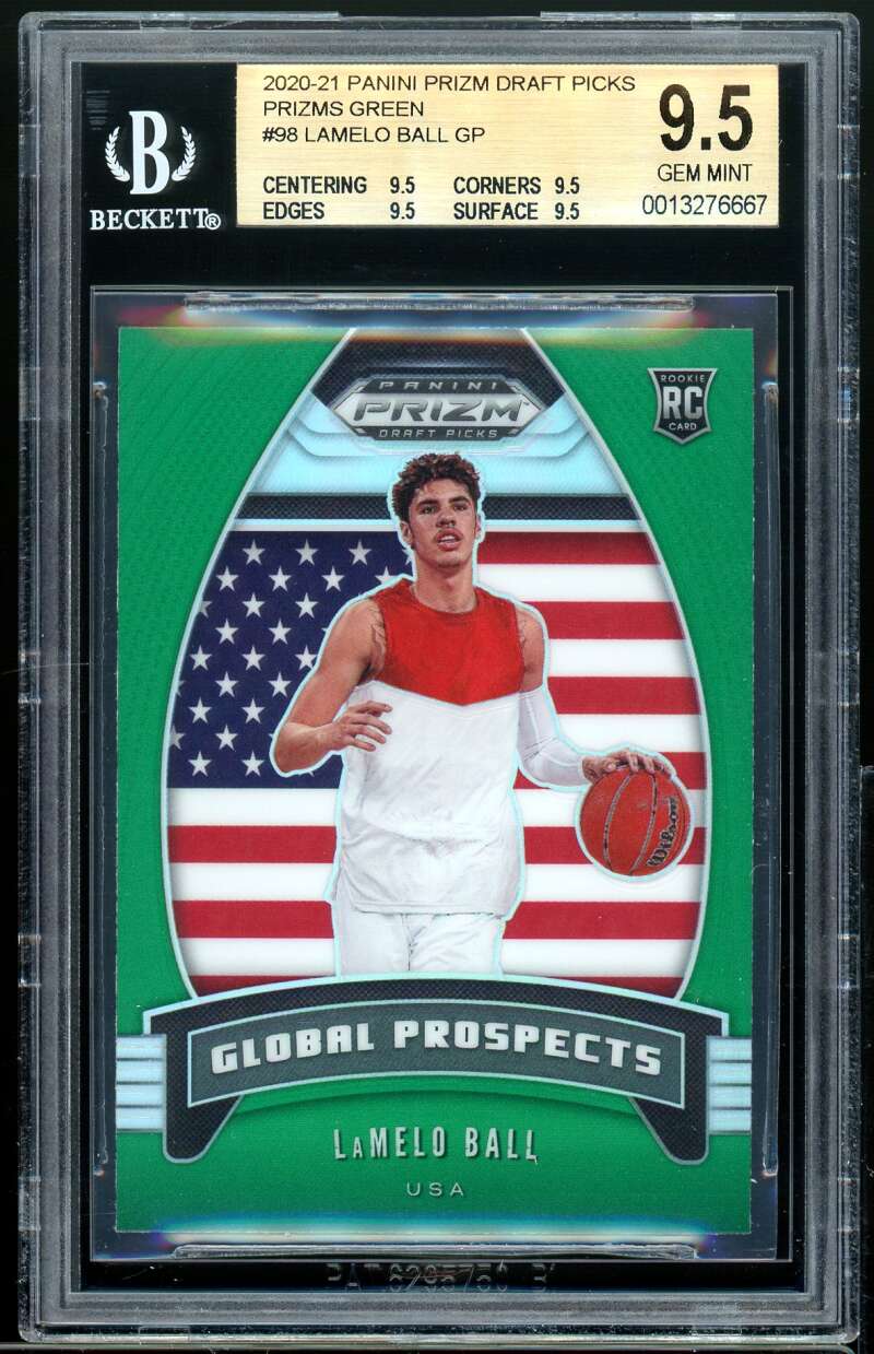 Lamelo Ball Rookie 2020-21 Panini Prizms Green #98 BGS 9.5 (9.5 9.5 9.5 9.5) Image 1