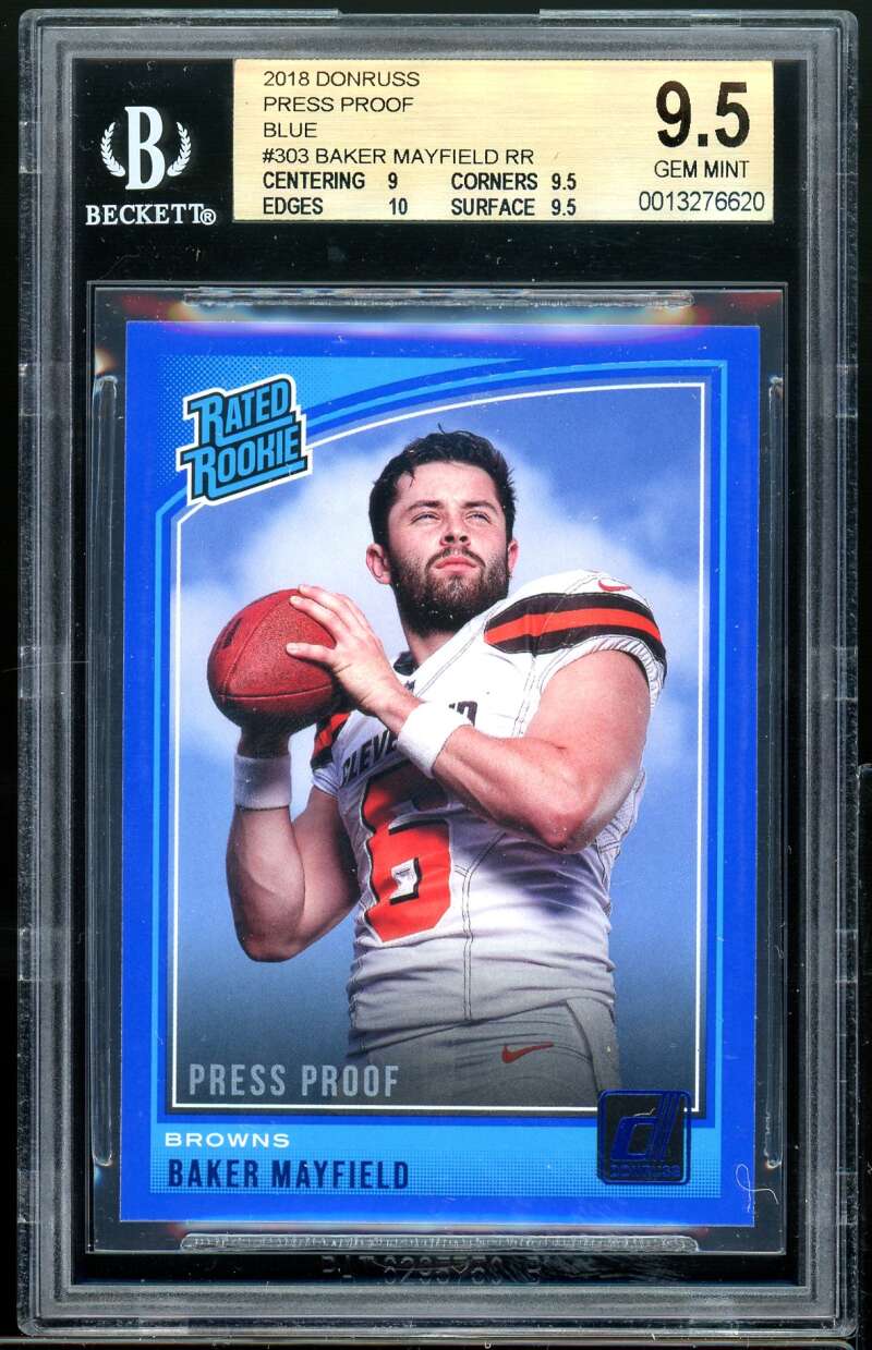 Baker Mayfield Rookie 2018 Donruss Press Proof Blue (pop 4) #303 BGS 9.5 Image 1