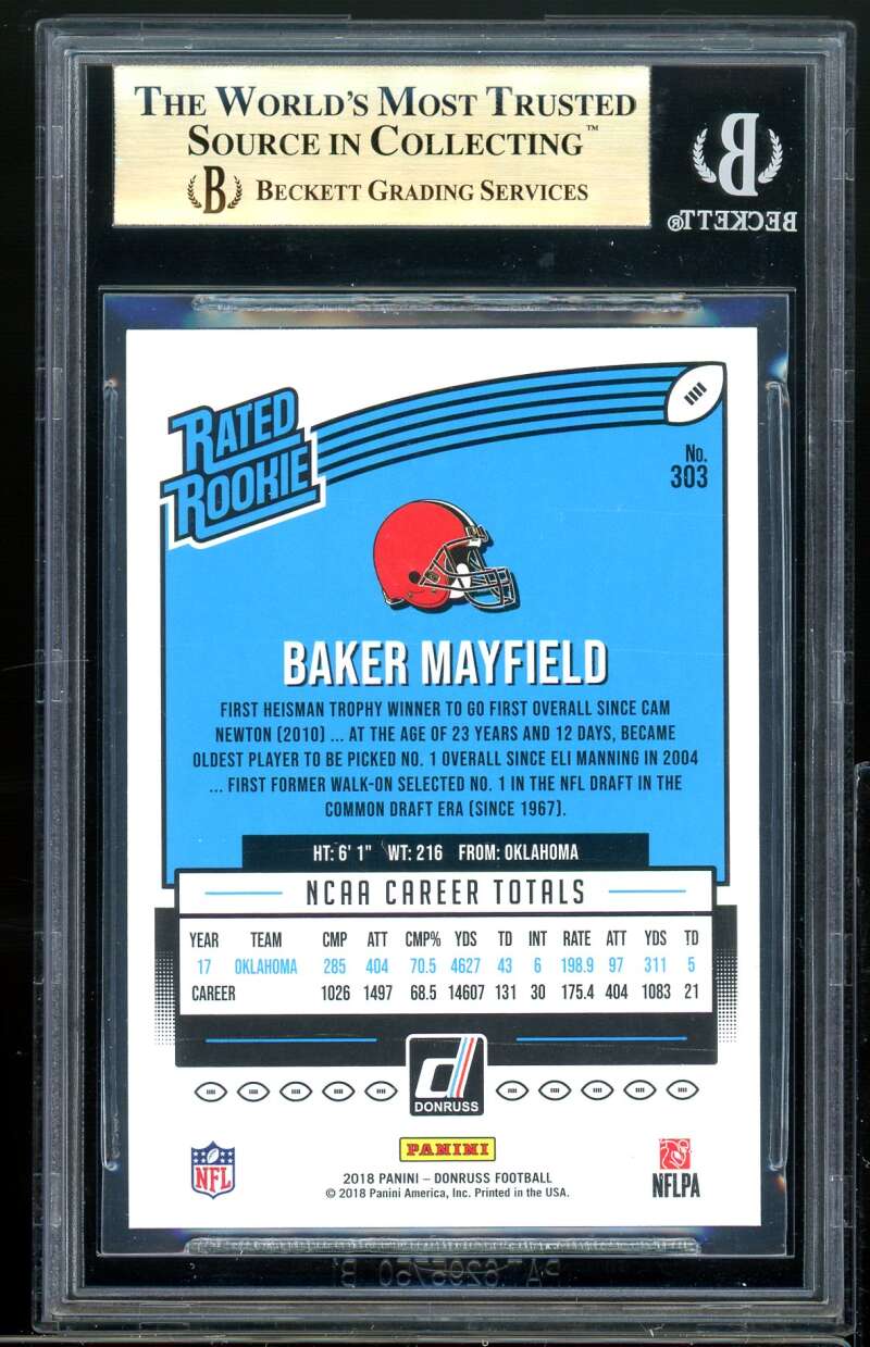 Baker Mayfield Rookie 2018 Donruss Press Proof Blue (pop 4) #303 BGS 9.5 Image 2