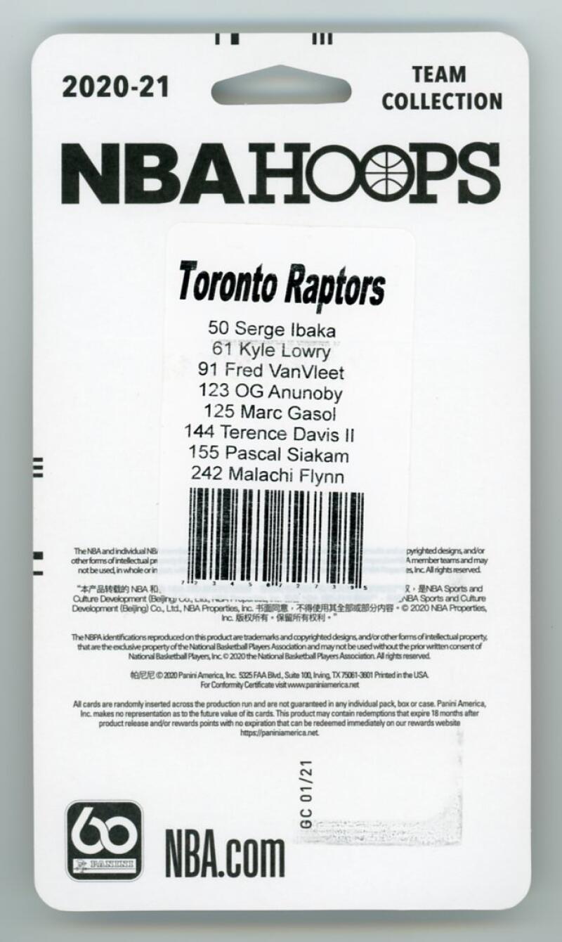 2020-21 Panini NBA Hoops Toronto Raptors Basketball Team Set  Image 2