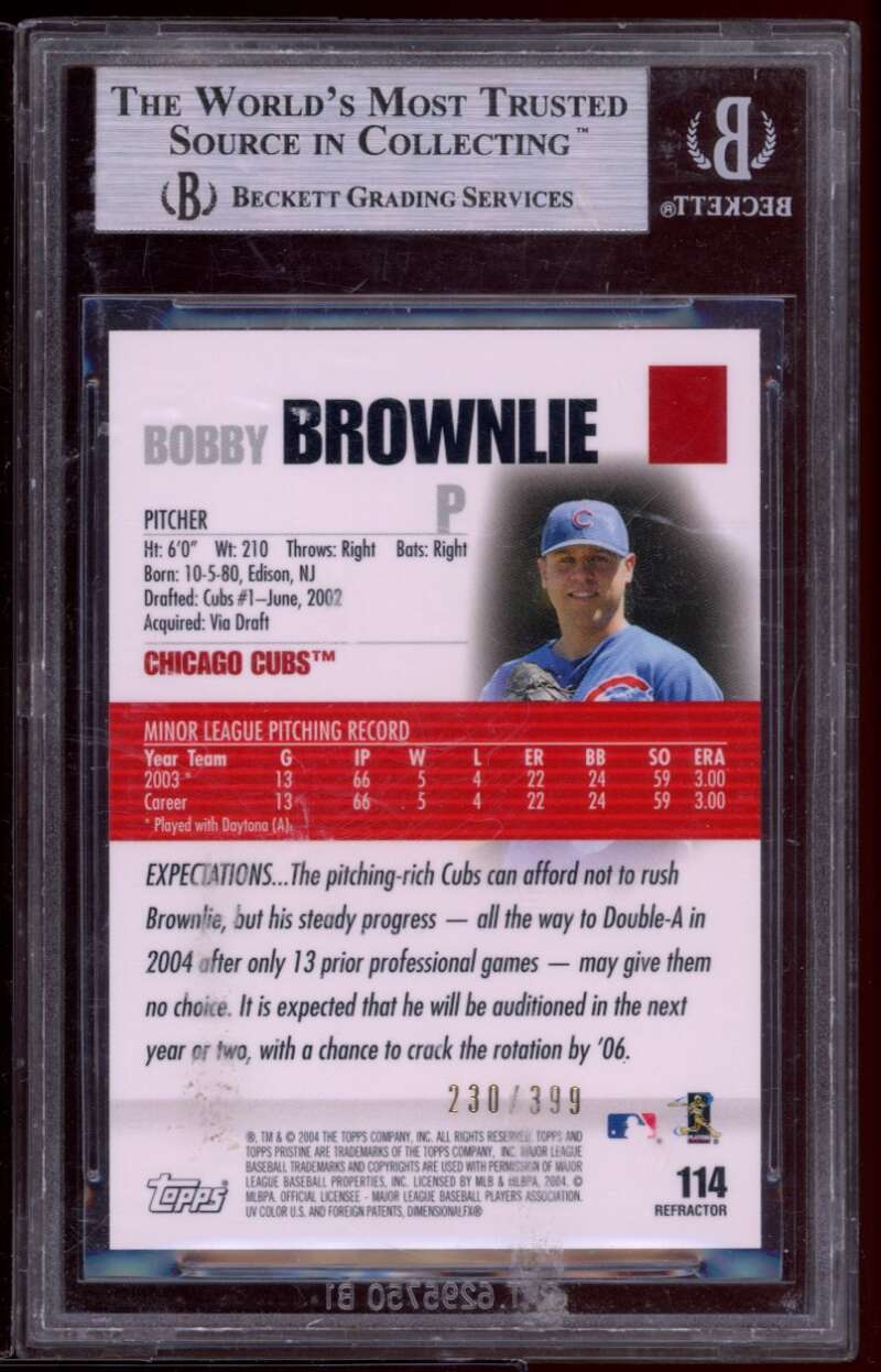 Bobbie Brownlie Rookie 2004 Topps Pristine Refractors #114 BGS 9 (10 9 9 8.5) Image 2