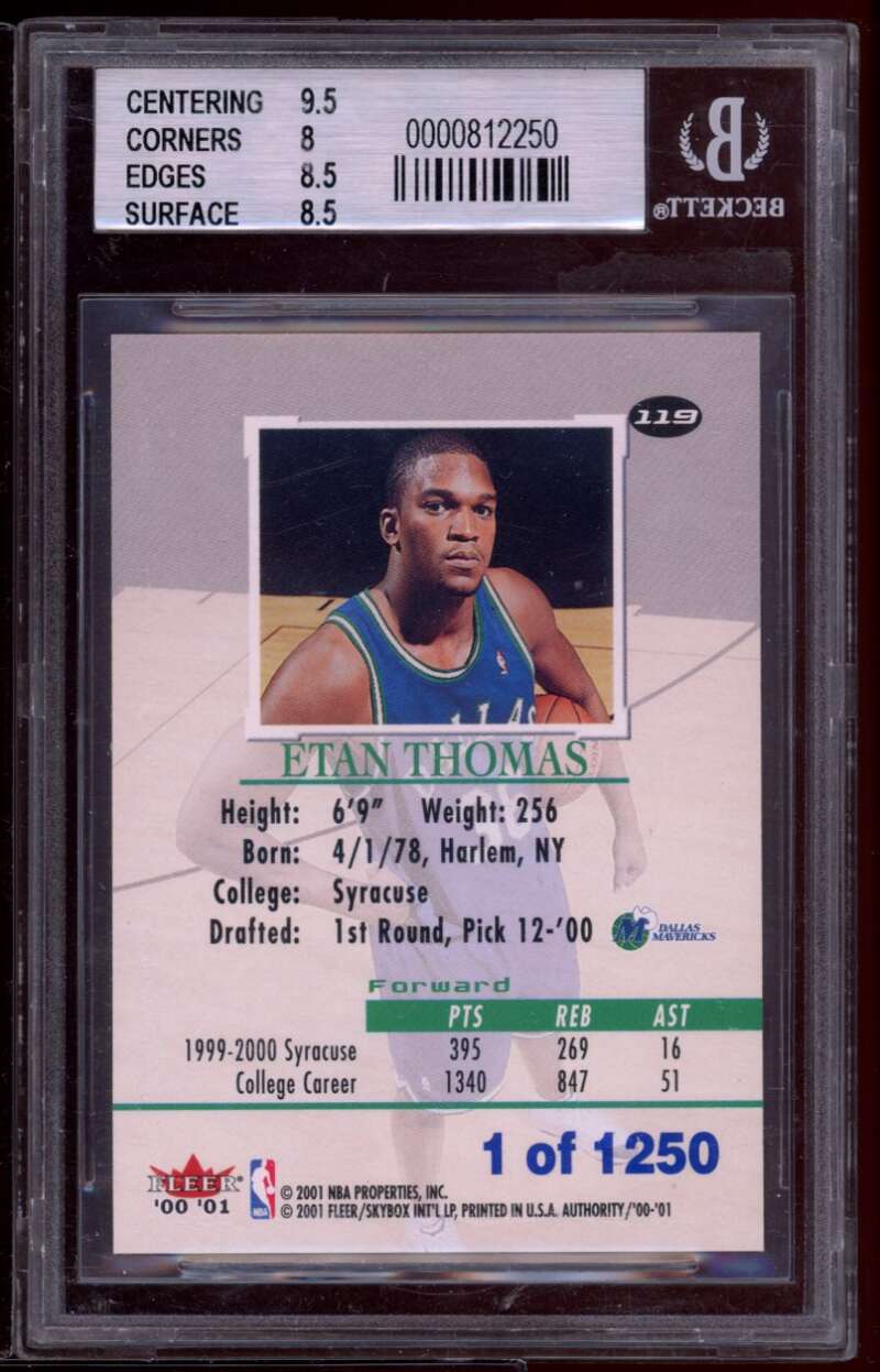 Ethan Thomas Rookie Card 2000-01 Fleer Authority #119 BGS 8.5 (9.5 8 8.5 8.5) Image 2