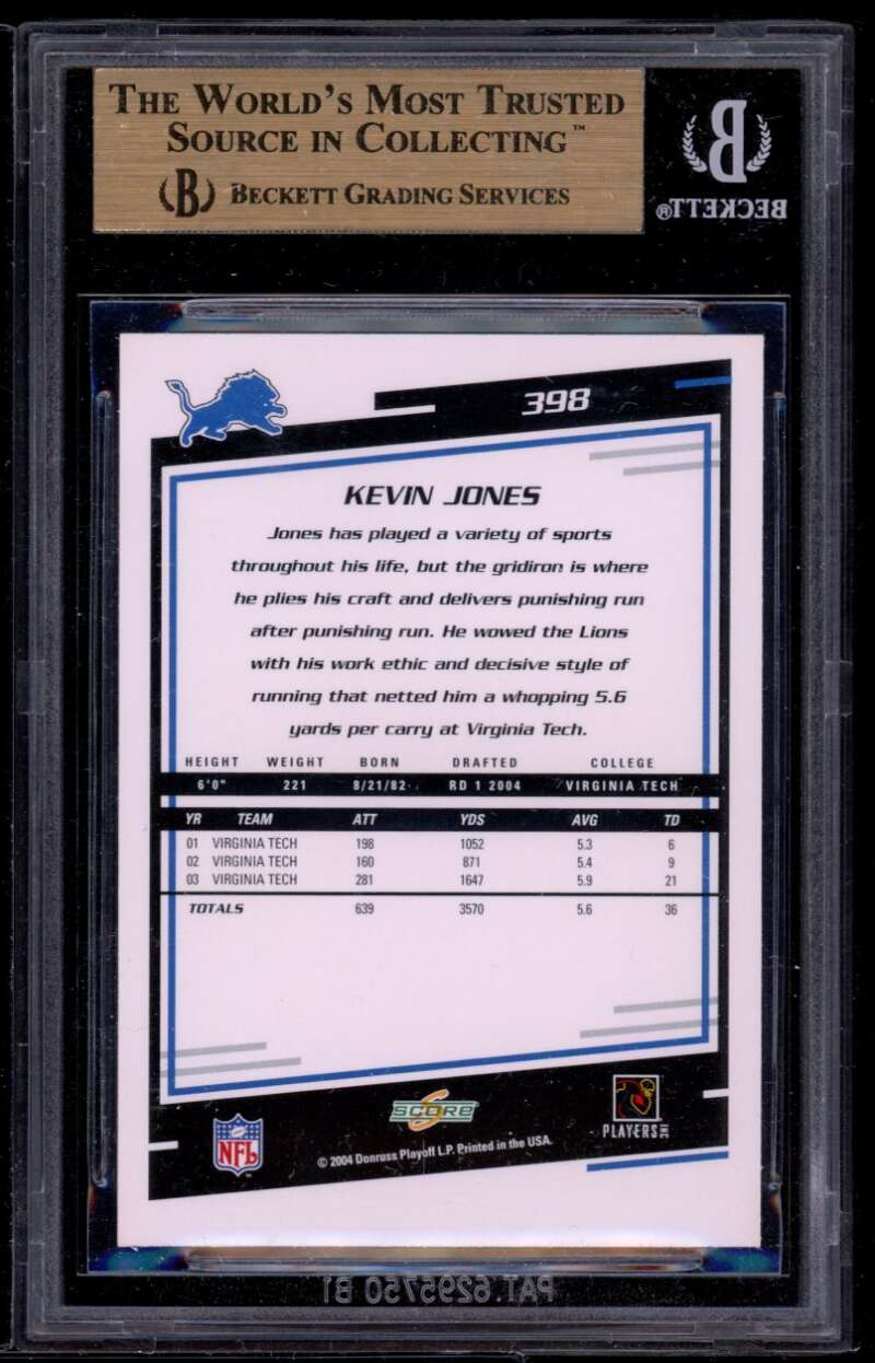 Kevin Jones Rookie Card 2004 Score #398 BGS 9.5 (9 9.5 9.5 9.5) Image 2