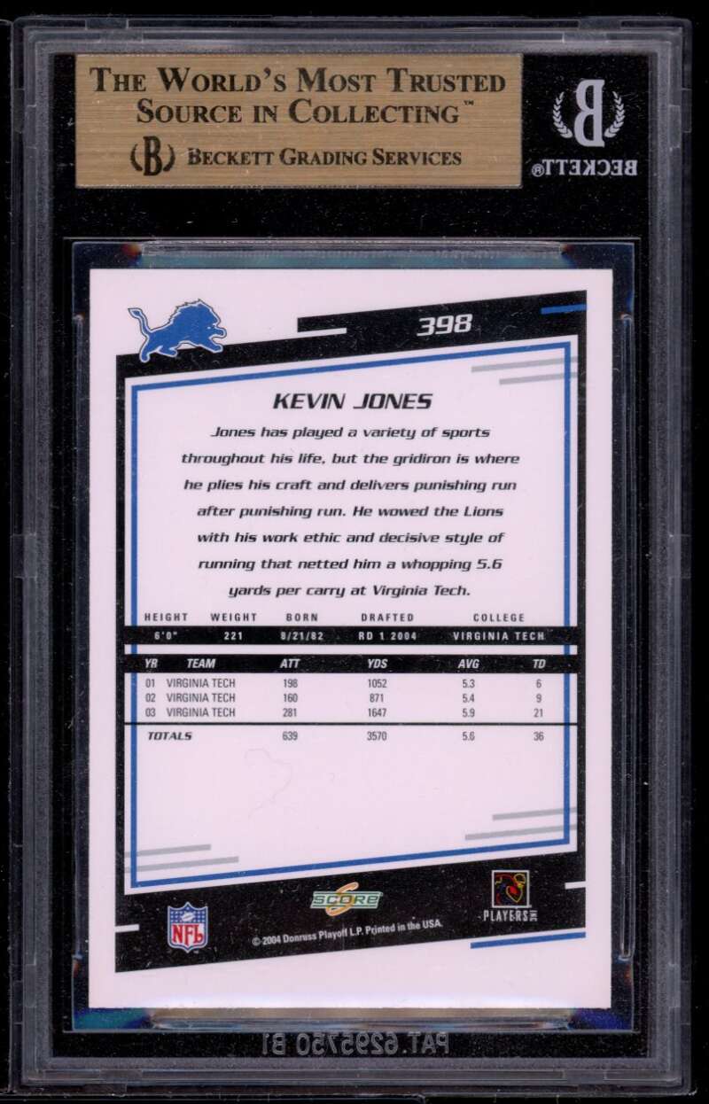 Kevin Jones Rookie Card 2004 Score #398 BGS 9.5 (9 9.5 9.5 9.5) Image 2