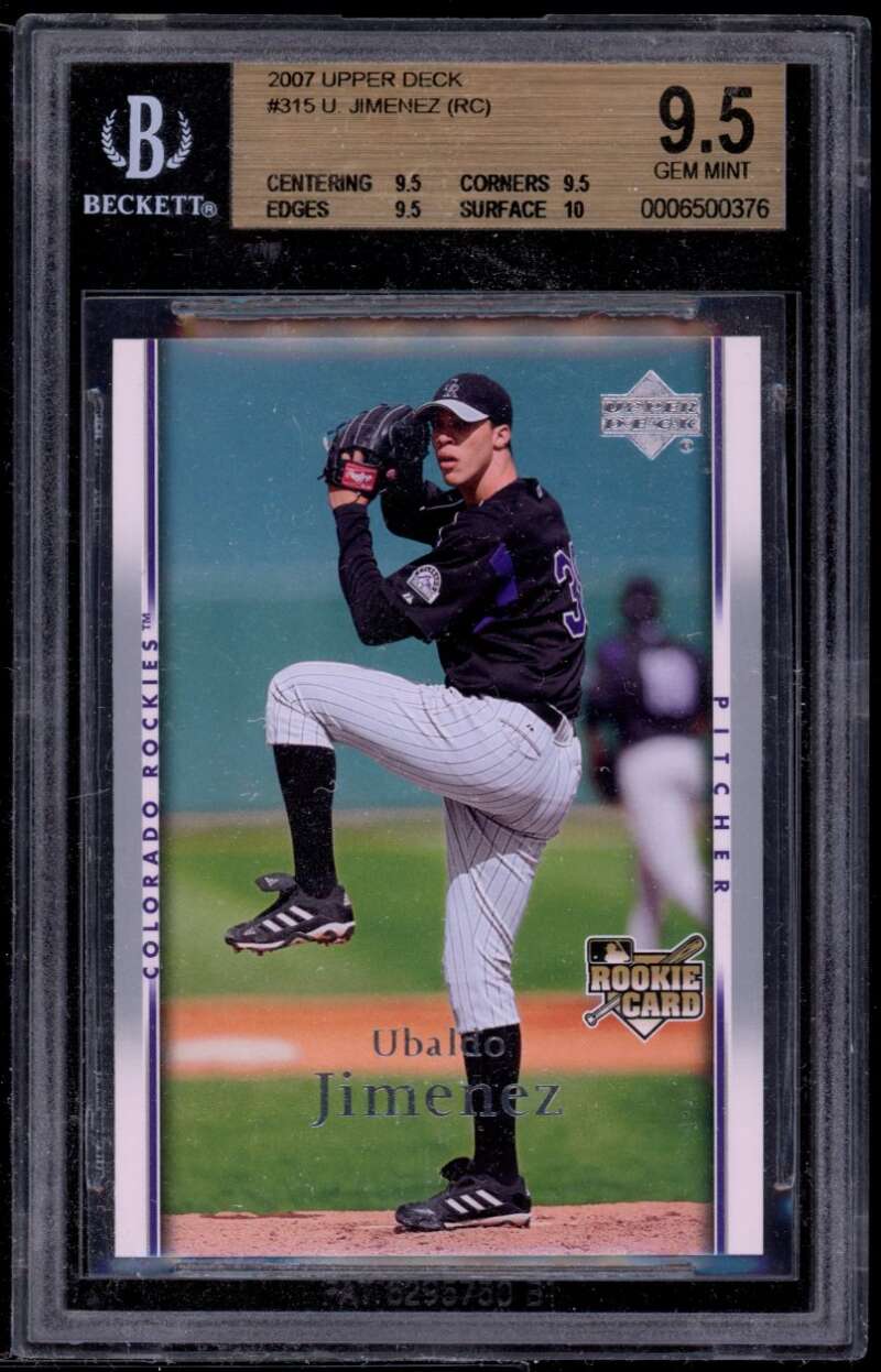 Ubaldo Jiminez Rookie Card 2007 Upper Deck #315 BGS 9.5 (9.5 9.5 9.5 10) Image 1