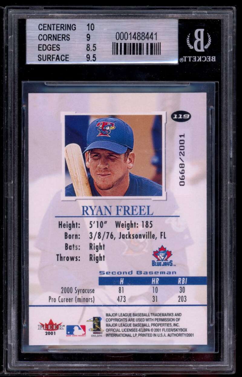 Ryan Freel Rookie Card 2001 Fleer Authority #119 BGS 9 (10 9 8.5 9.5) Image 2