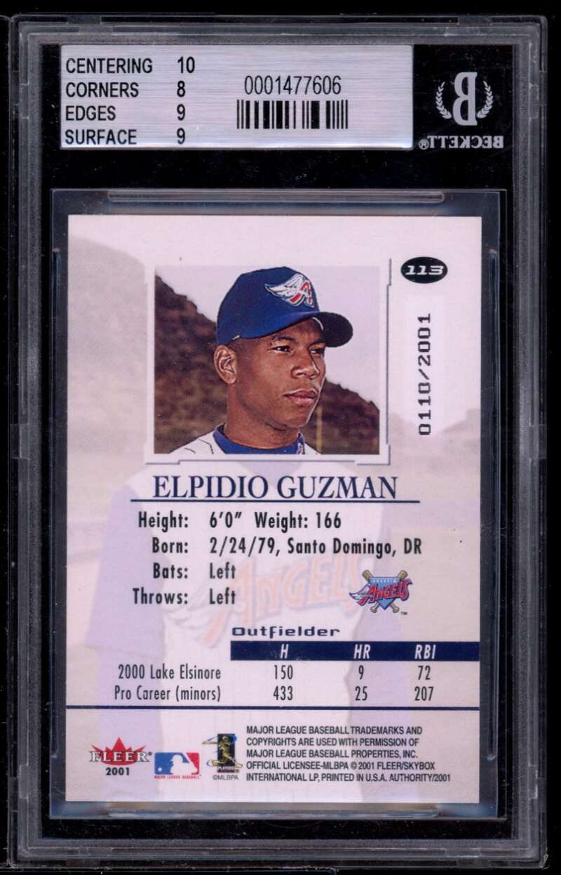 Eldipio Guzman Rookie Card 2001 Fleer Authority #113 BGS 8.5 (10 8 9 9) Image 2