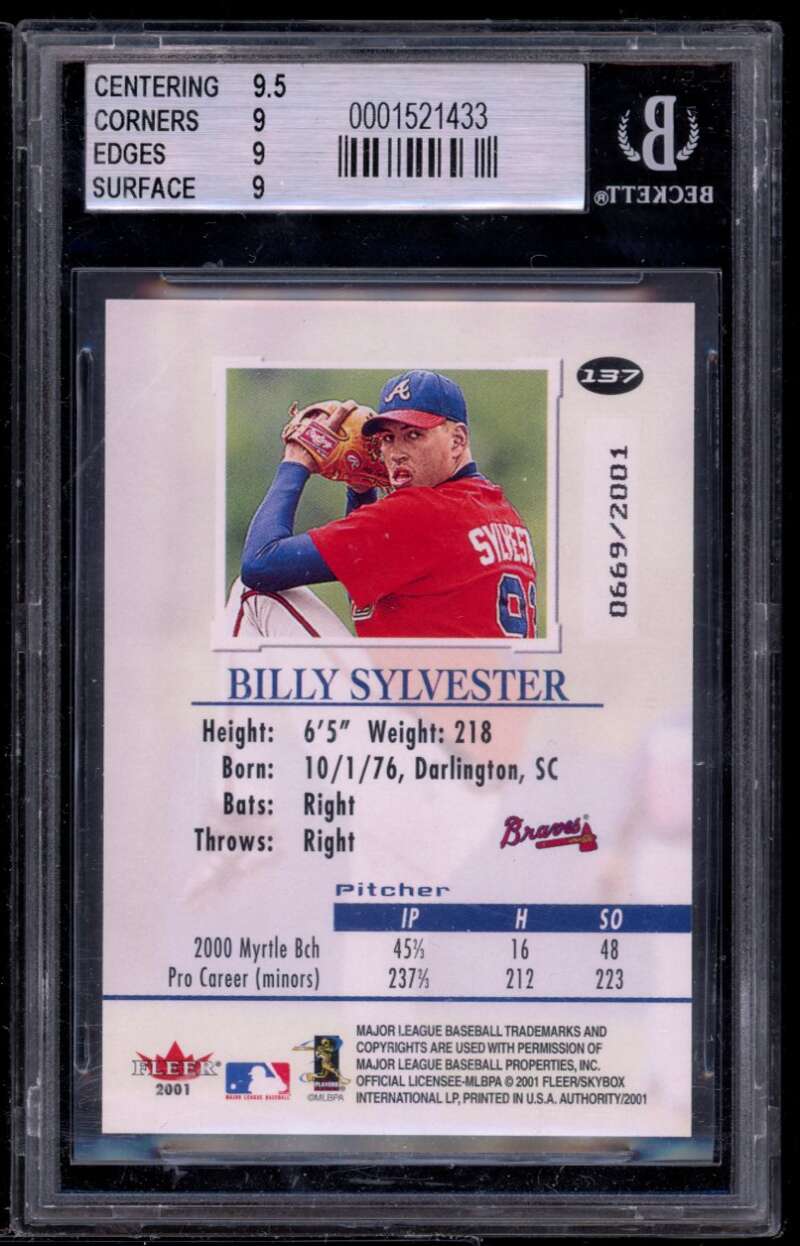 Billy Sylvester Rookie Card 2001 Fleer Authority #137 BGS 9 (9.5 9 9 9) Image 2