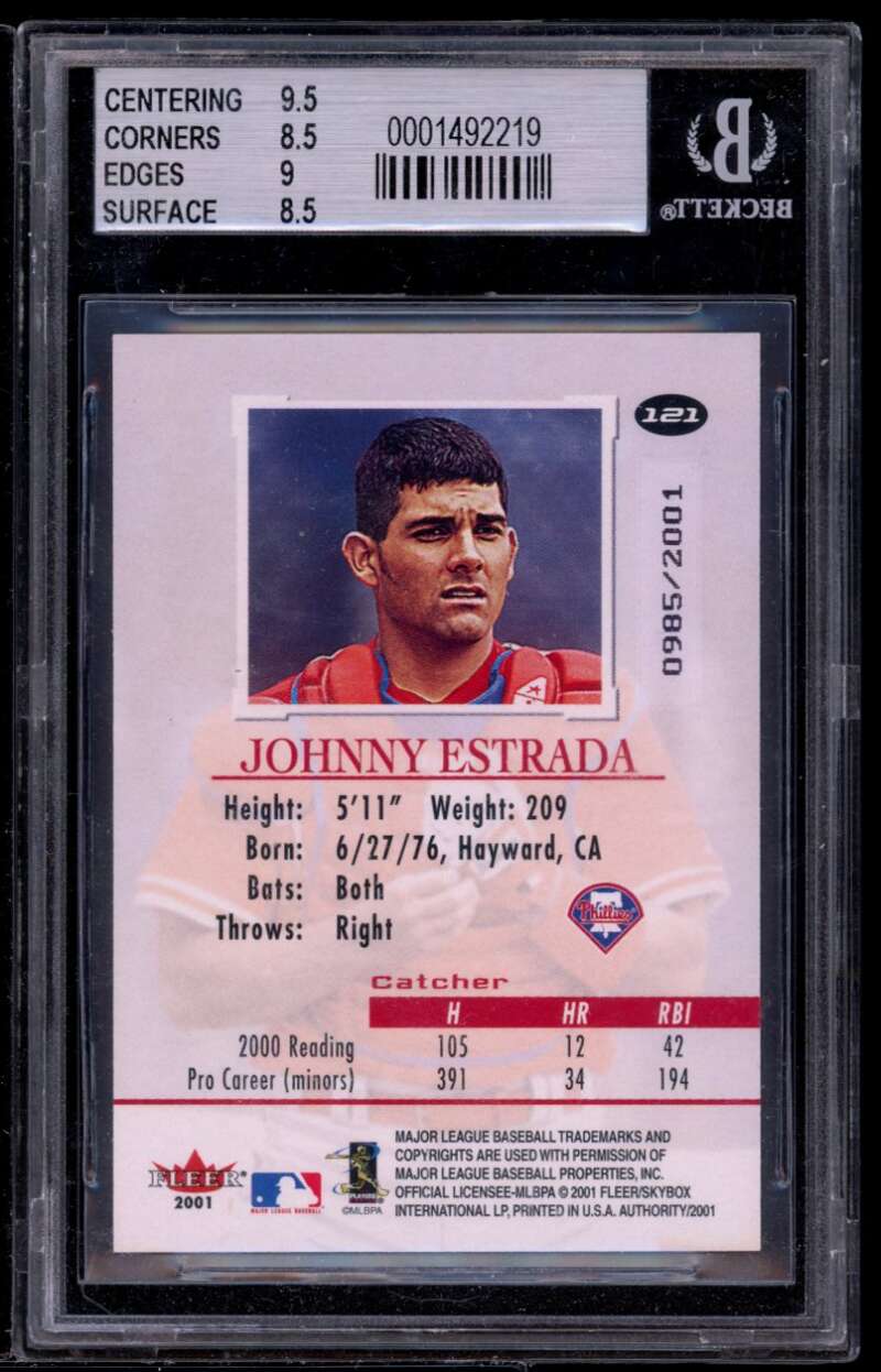 Johnny Estrada Rookie Card 2001 Fleer Authority #121 BGS 8.5 (9.5 8.5 9 8.5) Image 2