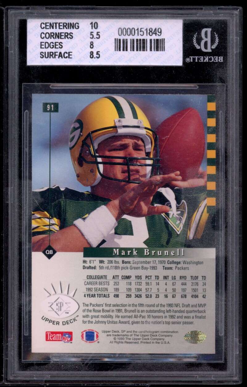 Mark Brunell Rookie Card 1993 SP #91 BGS 6 (10 5.5 8 8.5) Image 2