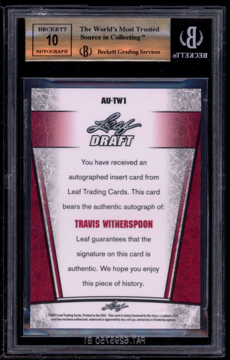 Travis Witherspoon Rookie Card 2011 Leaf Metal Draft #tw1 BGS 9.5 (9.5 9.5 10 9) Image 2