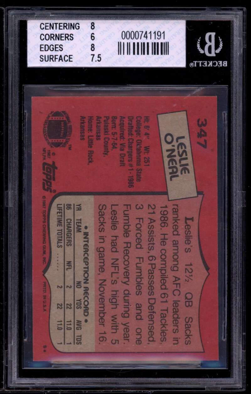 Leslie O'neal Rookie Card 1987 Topps #37 BGS 6.5 (8 6 8 7.5) Image 2