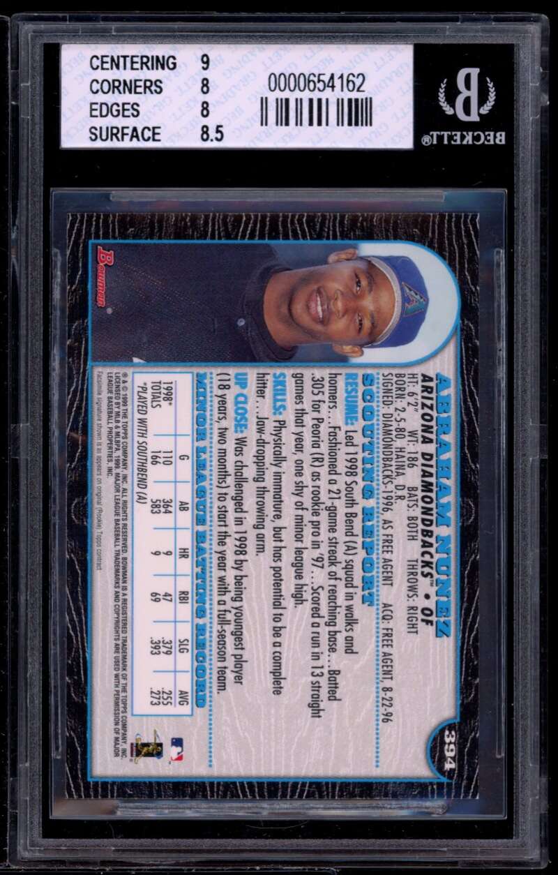 Abraham Nunez Rookie Card 1999 Bowman #394 BGS 8 (9 8 8 8.5) Image 2