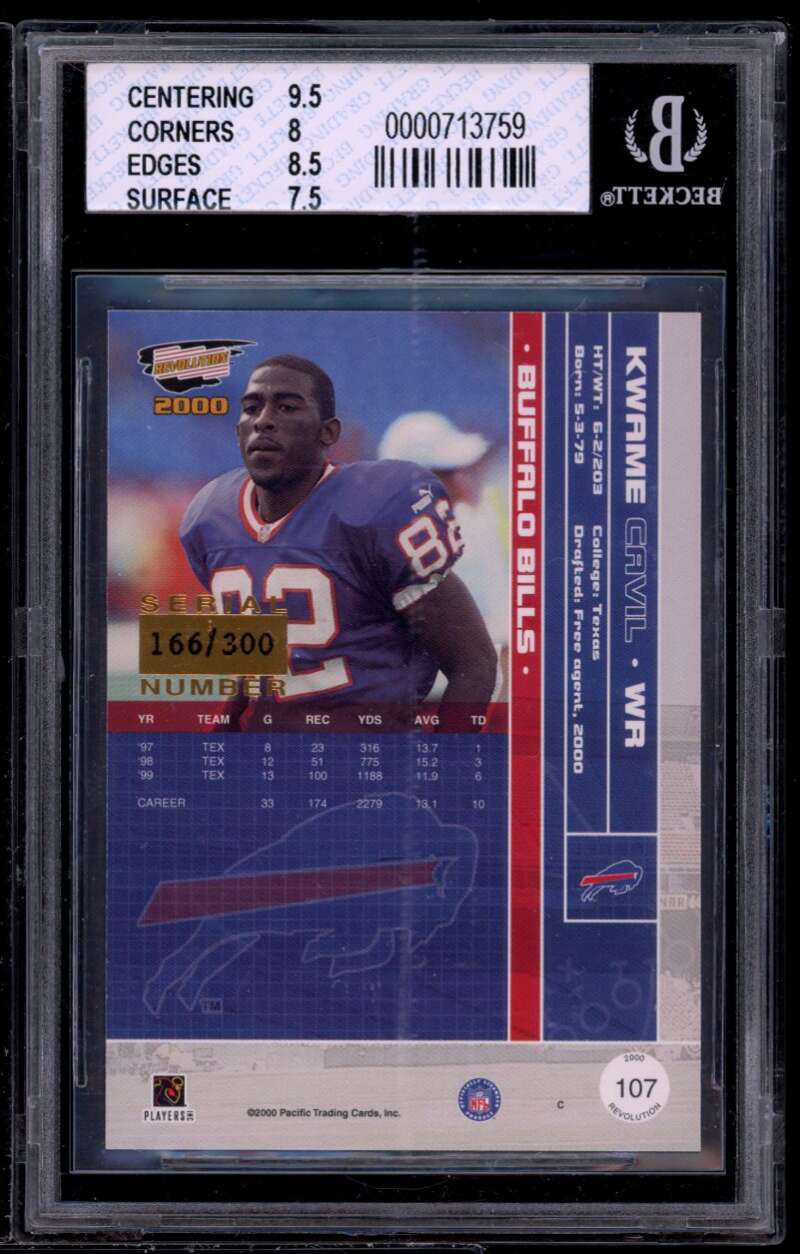 Kwame Cavil Rookie Card 2000 Revolution #107 BGS 8 (9.5 9 8.5 7.5) Image 2