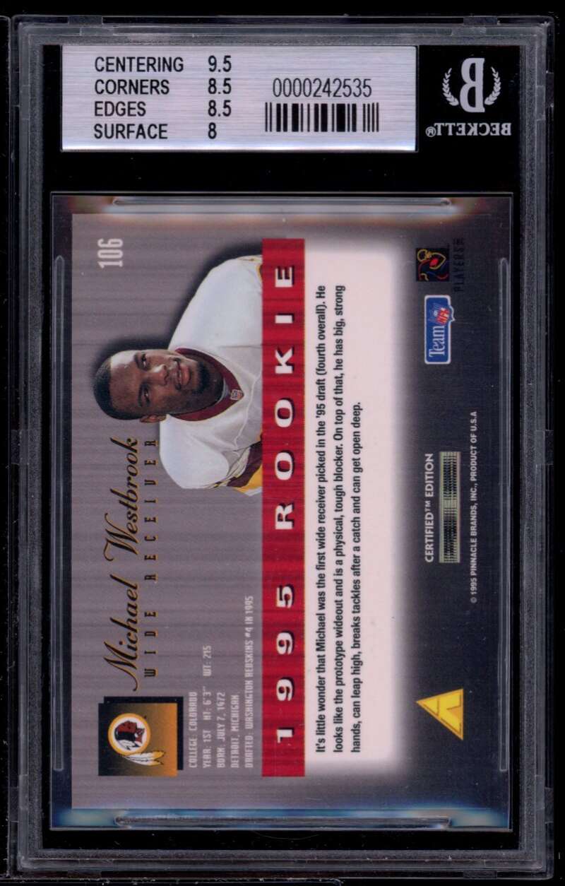 Michael Westbrook Rookie Card 1995 Select Certified #106 BGS 8.5 (9.5 8.5 8.5 8) Image 2