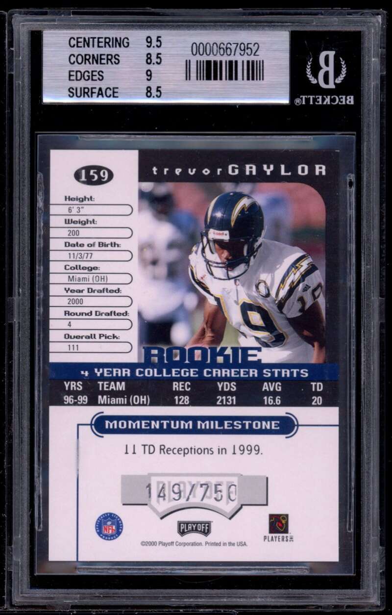 Trevor Gaylor Rookie 2000 Playoff Momentum Graded #159 BGS 8.5 (9.5 8.5 9 8.5) Image 2