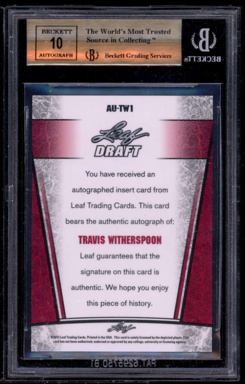 Travis Witherspoon Rookie 2011 Leaf Metal Draft #tw1 BGS 9.5 (9.5 9.5 9.5 9.5) Image 2