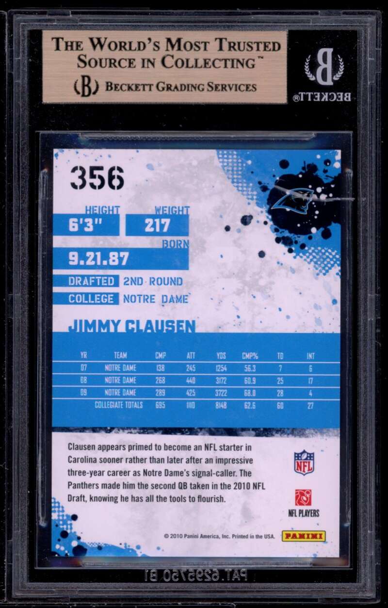 Jimmy Clausen Rookie Card 2010 Score #356 BGS 9.5 (9.5 9.5 9 10) Image 2