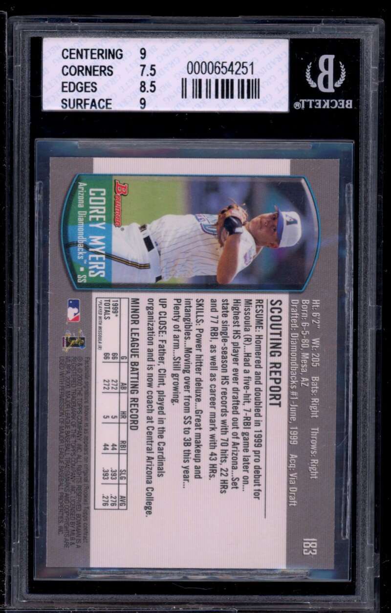 Corey Myers Rookie Card 2000 Bowman #183 BGS 8 (9 7.5 8.5 9) Image 2