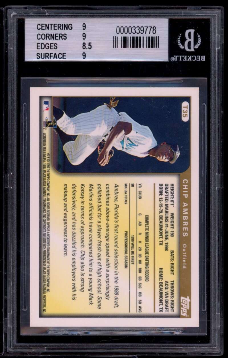 Chip Ambres Rookie Card 1999 Topps Traded #t35 BGS 9 (9 9 8.5 9) Image 2